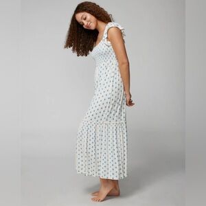 Soma White and Blue Smocked Floral Dress